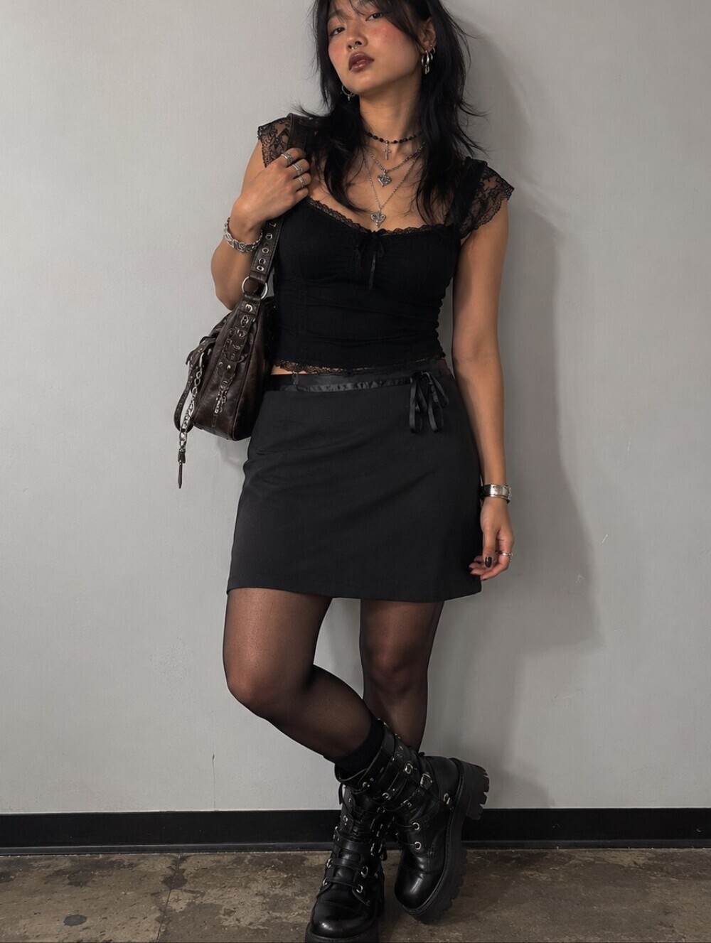 Vintage 90s Goth Midi Skirt w Bow Sz 11 Made in Canada
